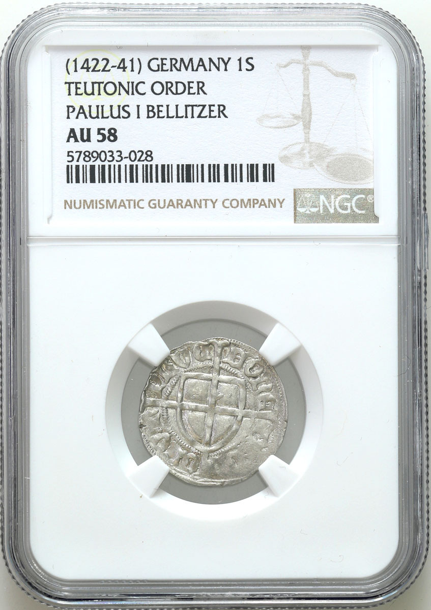 Zakon Krzyżacki. Paweł I Bellitzer (1422-1441). Szeląg NGC AU58